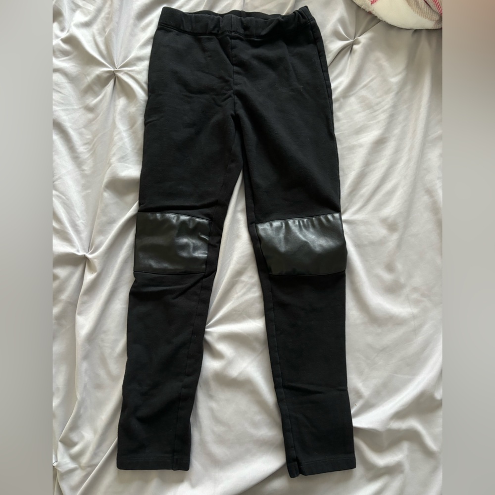 H&M Kids Black Leggings with Leather Knee Patches Girls Size 8